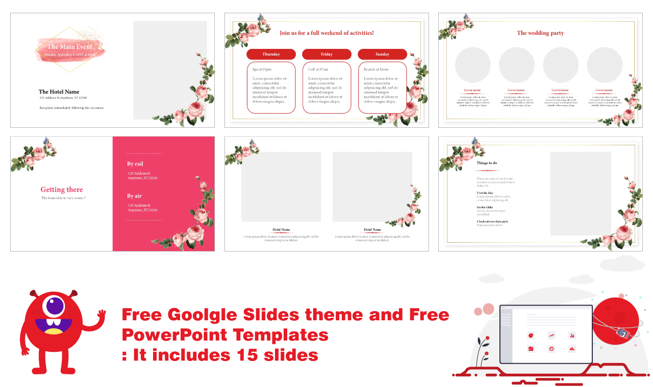 Floral design and pastel watercolor concept wedding google slide theme and PPTMON